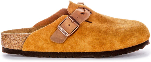 Zoccoli Birkenstock Boston | Pelle scamosciata color visone - Cinturino intrecciato da donna