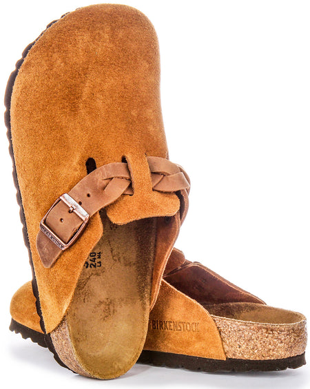 Zoccoli Birkenstock Boston | Pelle scamosciata color visone - Cinturino intrecciato da donna