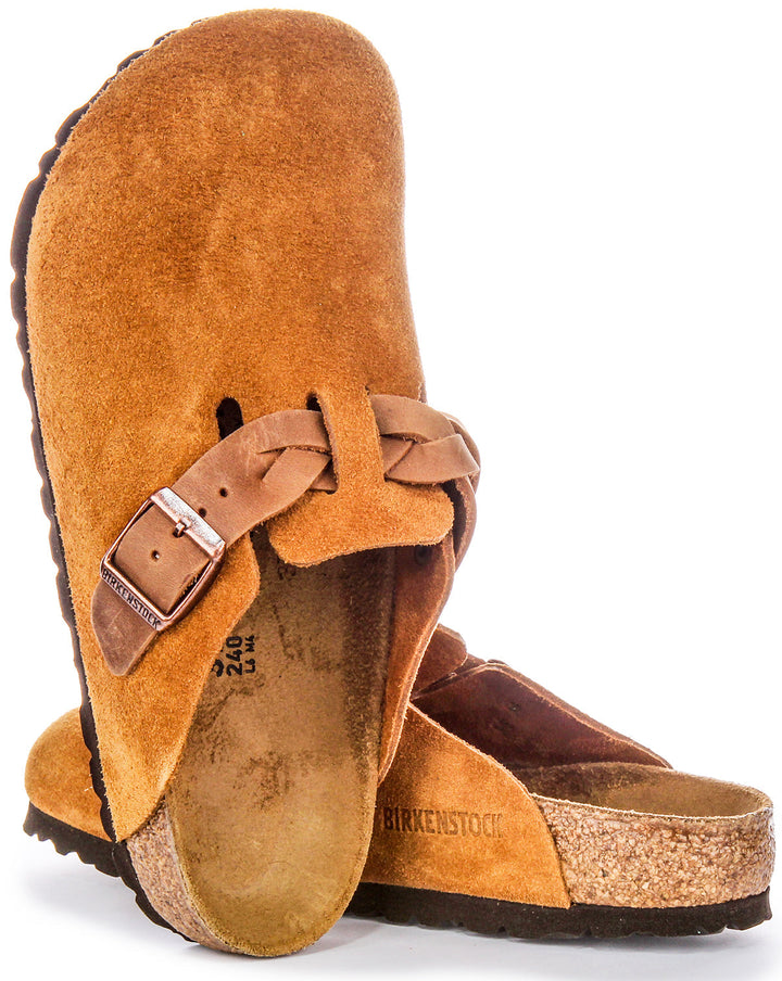 Birkenstock Boston Clogs | Mink suede leather - Braided Strap for Women
