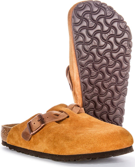 Zoccoli Birkenstock Boston | Pelle scamosciata color visone - Cinturino intrecciato da donna