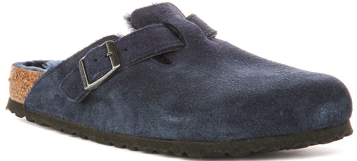 Birkenstock Boston Clogs | Navy shearling-lined suede for Women - Regular Fit