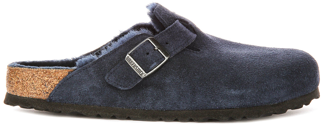 Birkenstock Boston Clogs | Navy shearling-lined suede for Women - Regular Fit