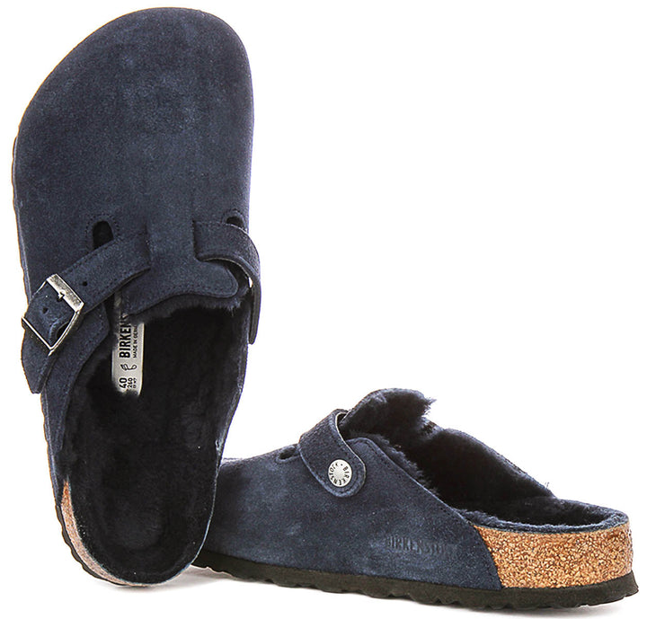 Birkenstock Boston Clogs | Navy shearling-lined suede for Women - Regular Fit