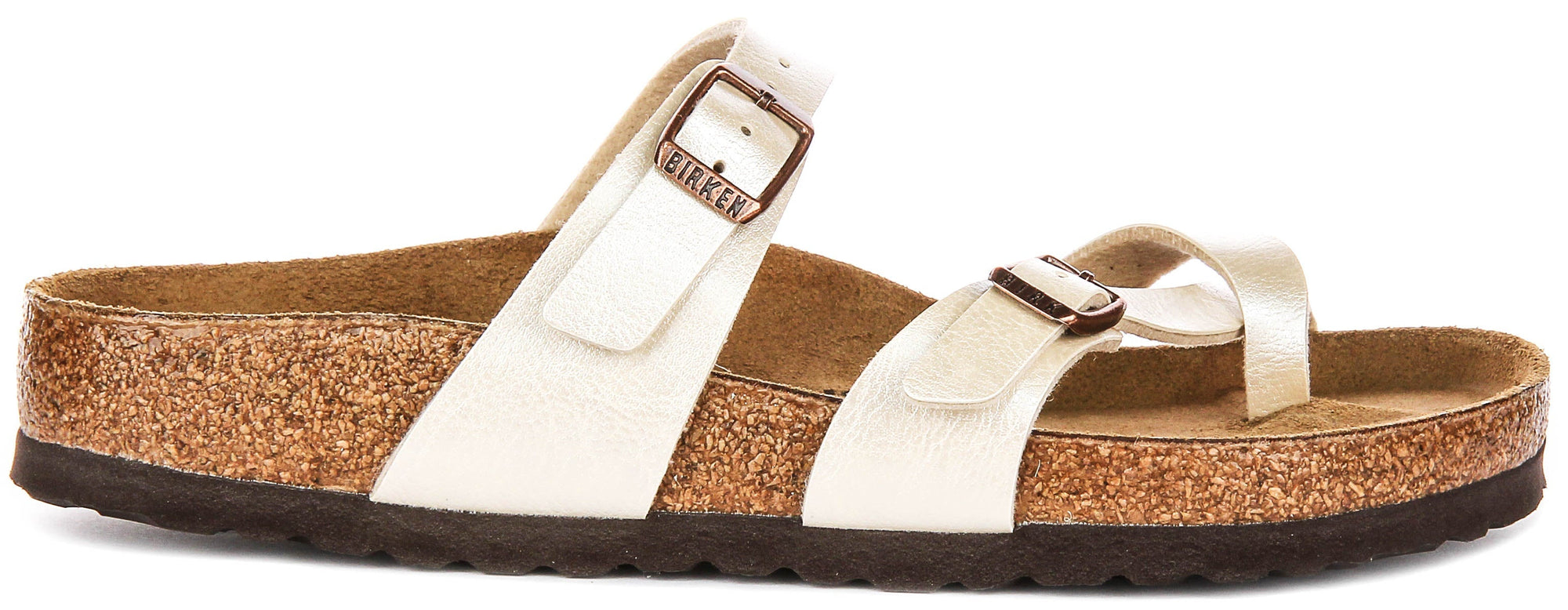 Sandales Birkenstock Mayari | Birko-Flor blanc perle – finition métallisée pour femme