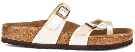 Sandales Birkenstock Mayari | Birko-Flor blanc perle – finition métallisée pour femme