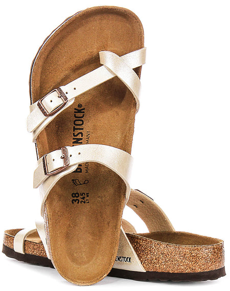 Sandales Birkenstock Mayari | Birko-Flor blanc perle – finition métallisée pour femme