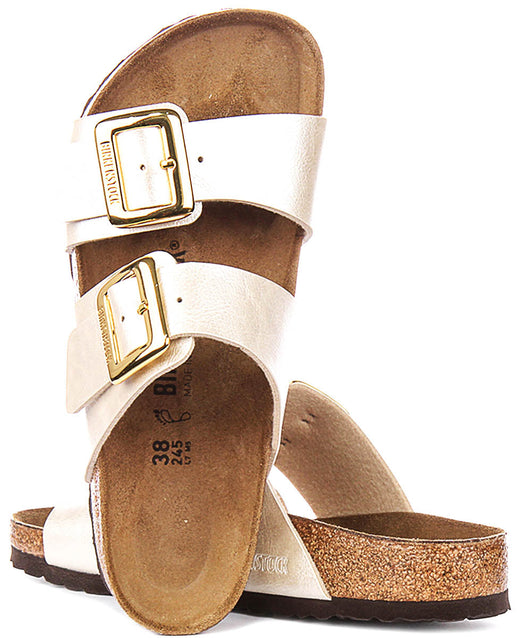 Birkenstock Sydney Cushion-tofflor | Pärlvit Birko-Flor för kvinnor – normal läst