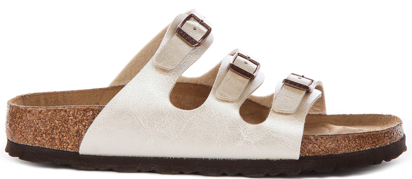 Birkenstock Florida Sandals | Pearl White Birko-Flor for Women - Narrow Fit