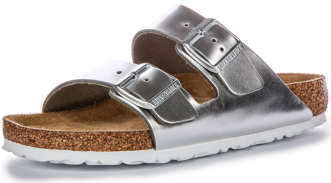 Birkenstock Arizona Sandals | Silver genuine leather for Women