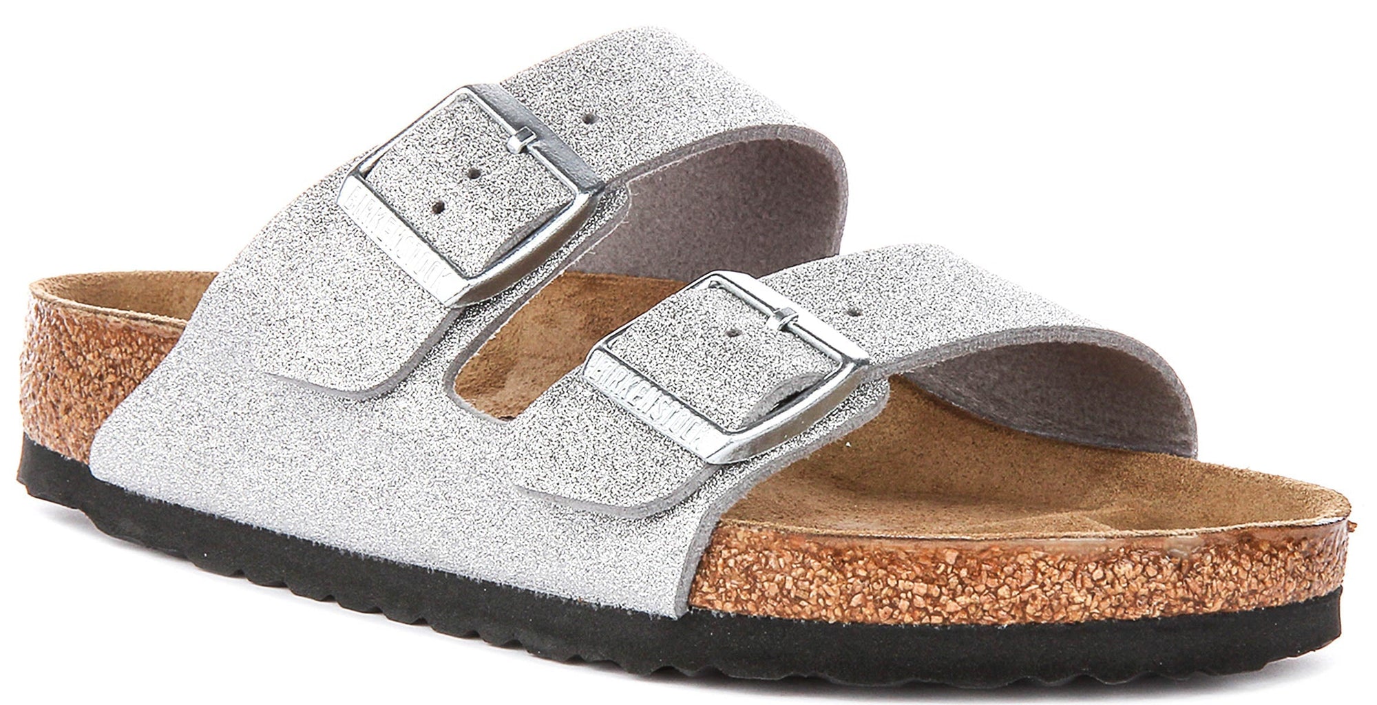 Birkenstock Arizona Sandals | Metallic Silver Birko-Flor - Metallic Finish for Women - Regular Fit