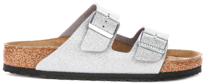 Birkenstock Arizona Sandals | Metallic Silver Birko-Flor - Metallic Finish for Women - Regular Fit