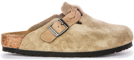 Birkenstock Boston Clogs | Taupe suede leather - Braided Strap for Women