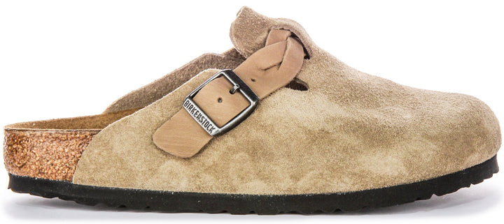 Birkenstock Boston Clogs | Taupe suede leather - Braided Strap for Women