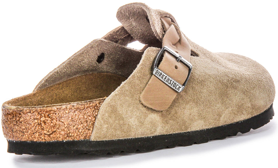 Birkenstock Boston Clogs | Taupe suede leather - Braided Strap for Women
