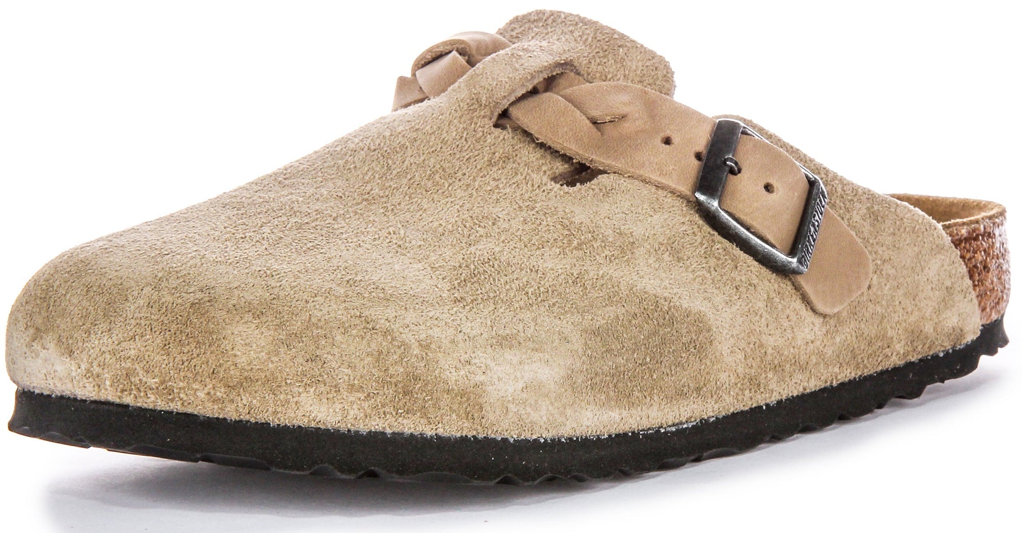 Birkenstock Boston Clogs | Taupe suede leather - Braided Strap for Women