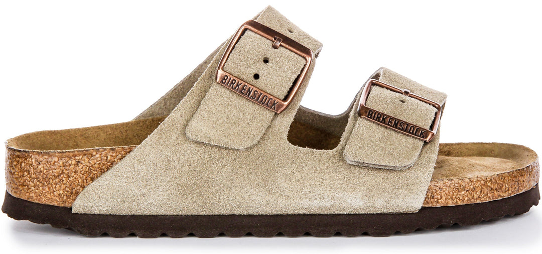 Birkenstock Arizona Sandals | Taupe suede leather - Soft Footbed for Women - Narrow Fit