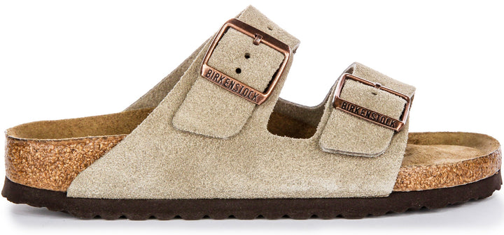 Birkenstock Arizona Sandals | Taupe suede leather - Soft Footbed for Women - Narrow Fit