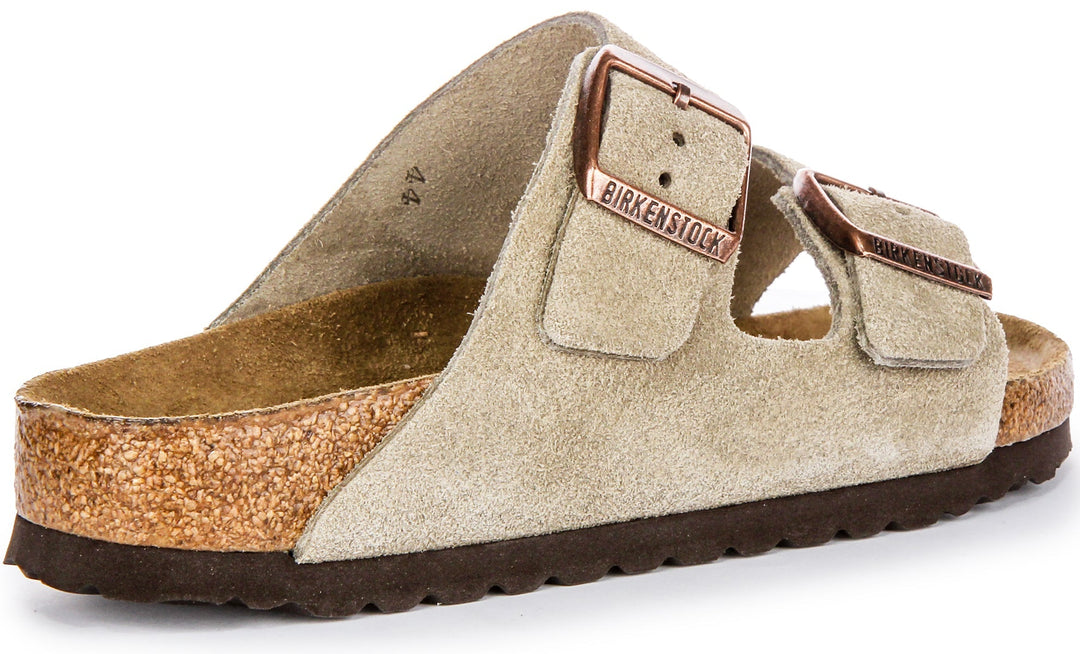 Birkenstock Arizona Sandals | Taupe suede leather - Soft Footbed for Women - Narrow Fit
