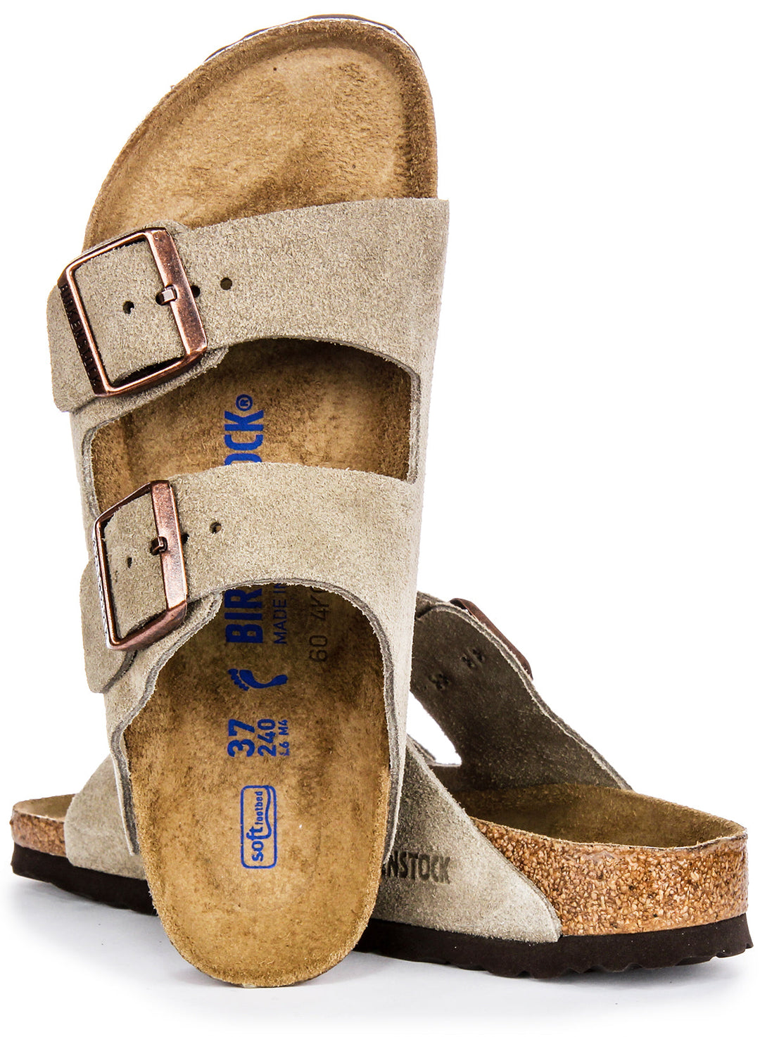 Birkenstock Arizona Sandals | Taupe suede leather - Soft Footbed for Women - Narrow Fit