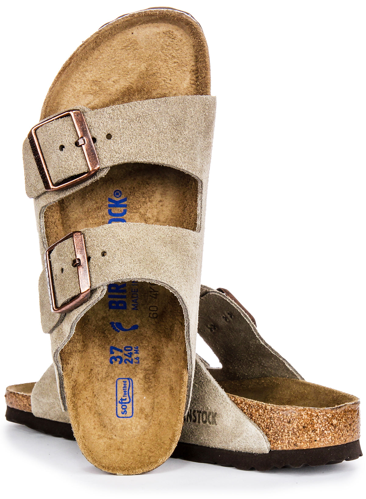 Birkenstock Arizona Sandals | Taupe suede leather - Soft Footbed for Women - Narrow Fit