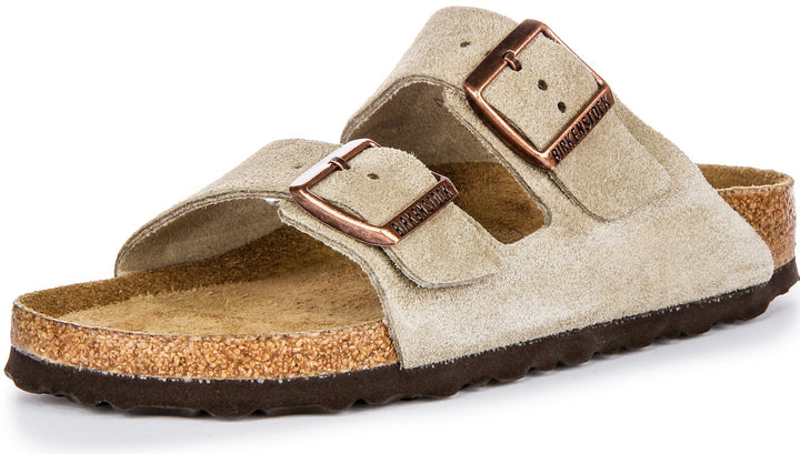 Birkenstock Arizona Sandals | Taupe suede leather - Soft Footbed for Women - Narrow Fit