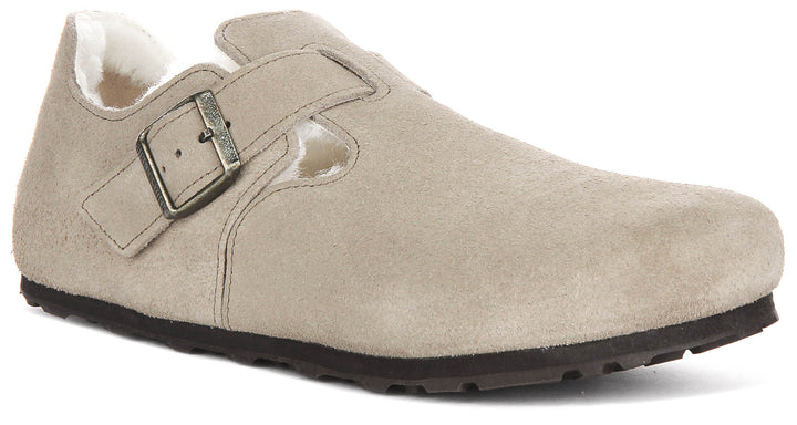 Birkenstock London Clogs | Taupe shearling-lined suede for Women