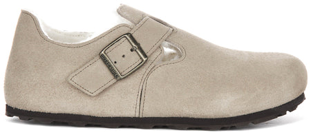 Zoccoli Birkenstock London | Pelle scamosciata color tortora con fodera in shearling per donna
