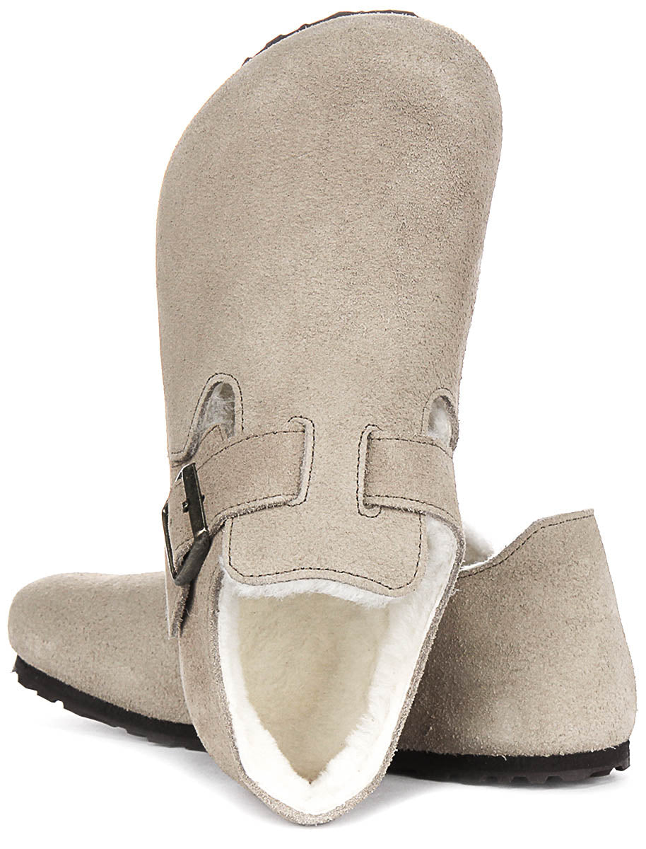 Birkenstock London Clogs | Taupe shearling-lined suede for Women