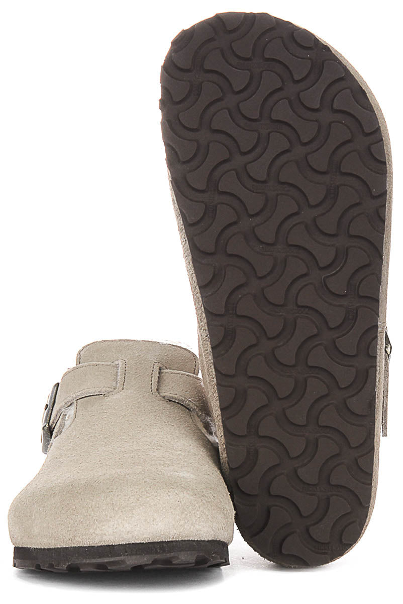 Birkenstock London Clogs | Taupe shearling-lined suede for Women