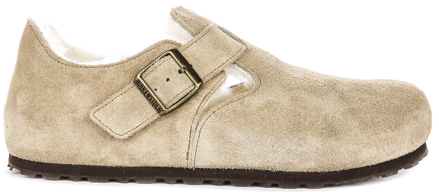 Birkenstock London Clogs | Taupe shearling-lined suede for Men and Women - Narrow Fit