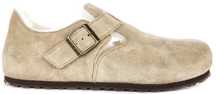 Birkenstock London Clogs | Taupe shearling-lined suede for Men and Women - Narrow Fit