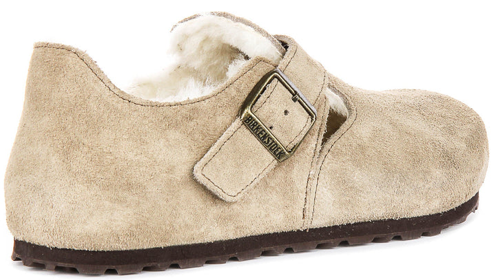 Birkenstock London Clogs | Taupe shearling-lined suede for Men and Women - Narrow Fit
