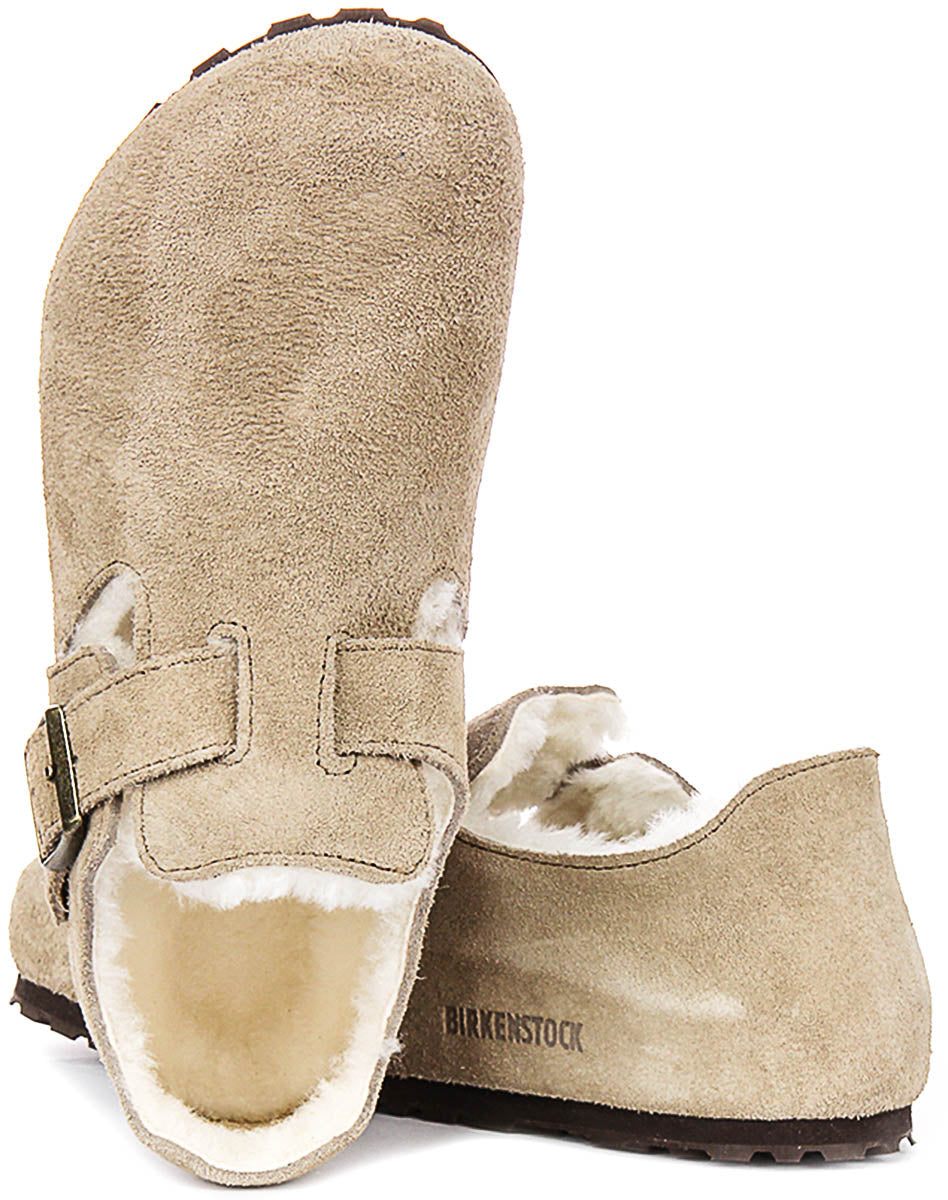 Birkenstock London Clogs | Taupe shearling-lined suede for Men and Women - Narrow Fit
