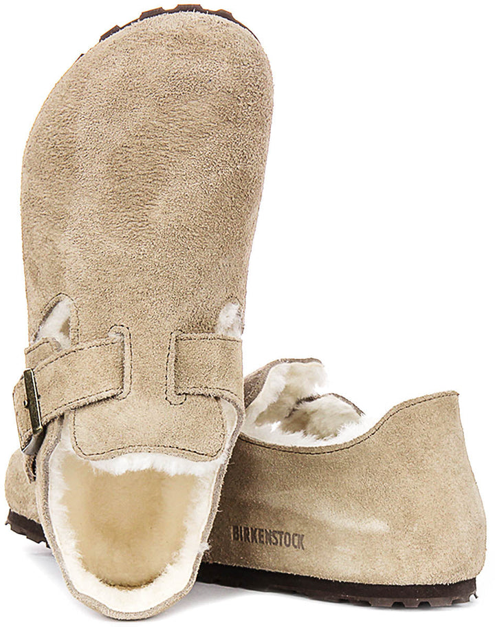 Birkenstock London Clogs | Taupe shearling-lined suede for Men and Women - Narrow Fit