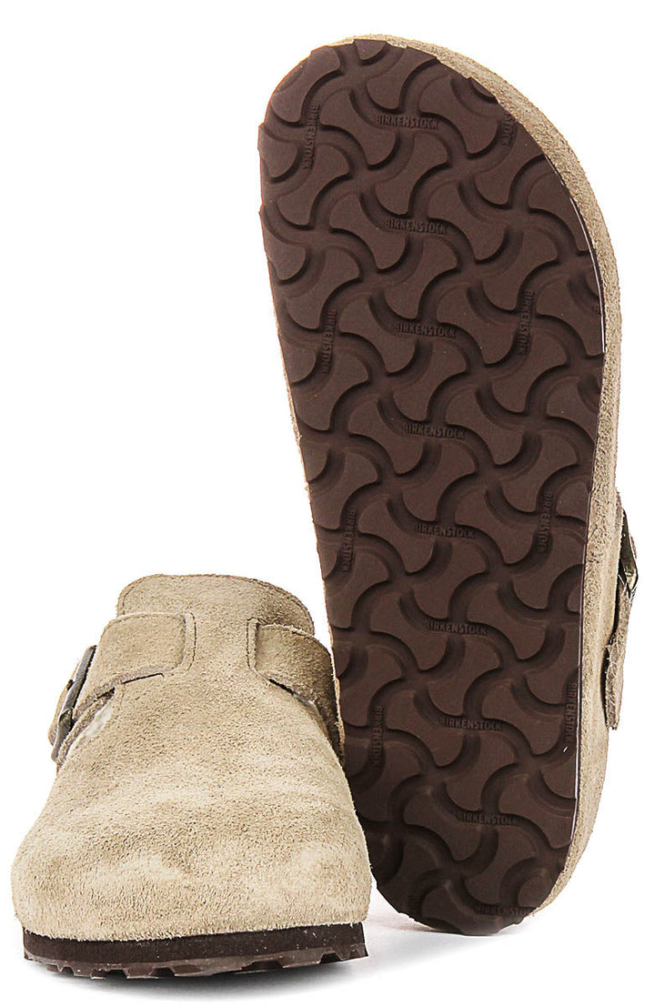 Birkenstock London Clogs | Taupe shearling-lined suede for Men and Women - Narrow Fit